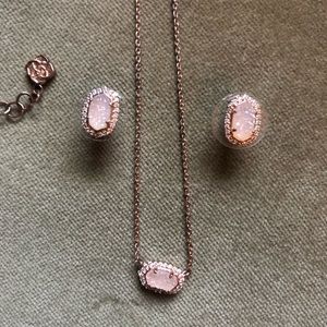 Set of Chelsea Pendant Necklace and Earrings In Rose Gold Drusy with diamonds